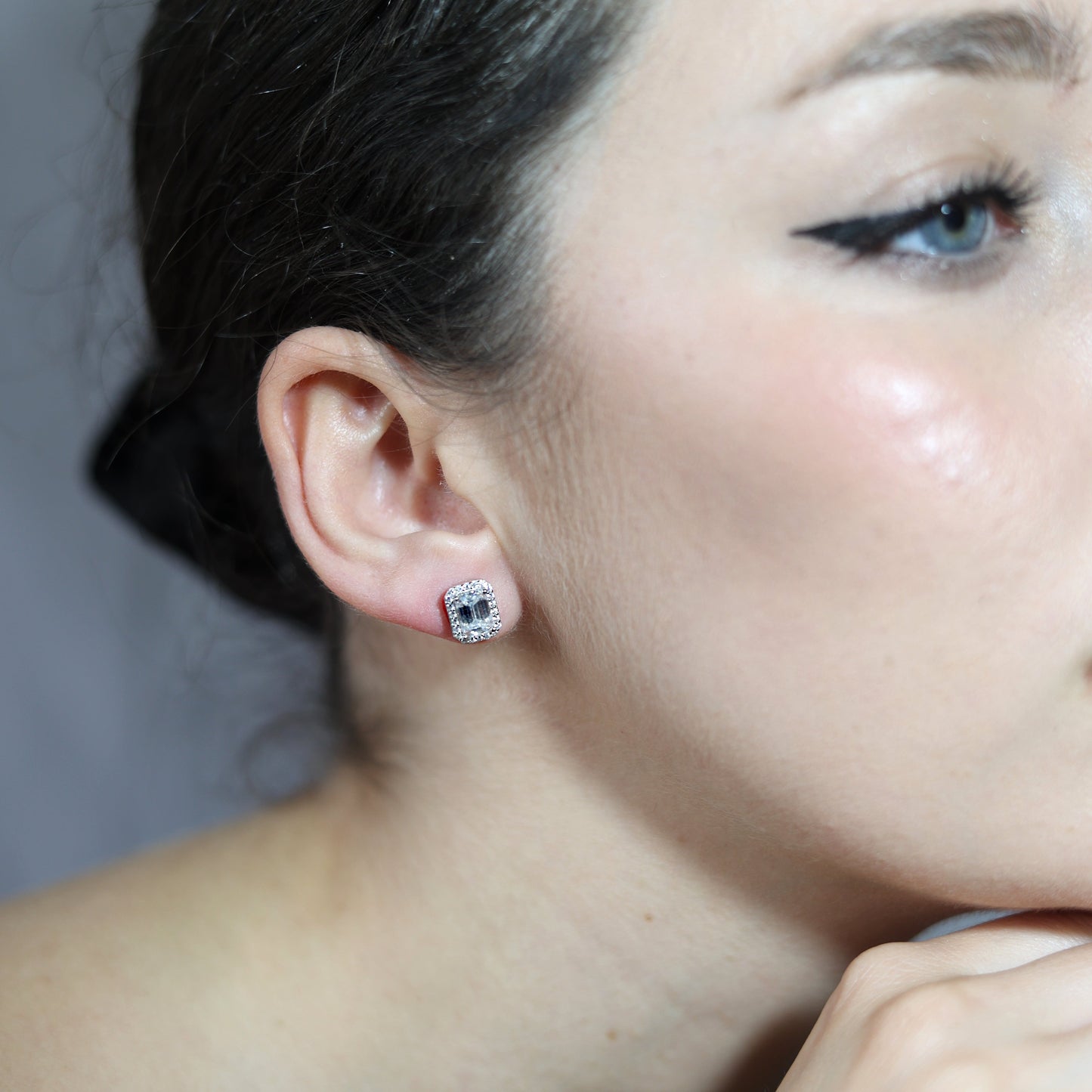 1.0ct Halo Emerald-Cut Moissanite Earrings - My Store