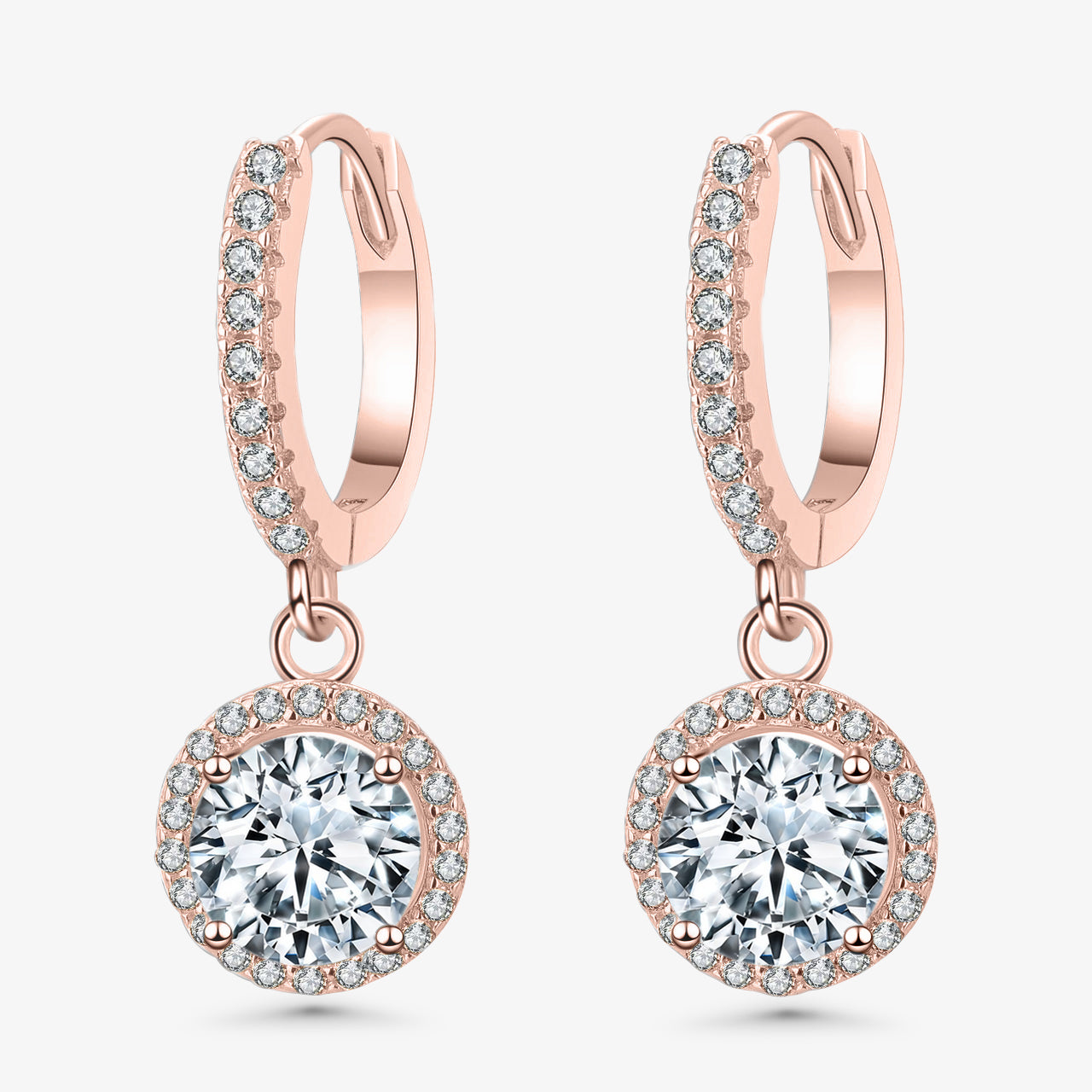 1.0ct Halo Round-Cut Drop Moissanite Earrings
