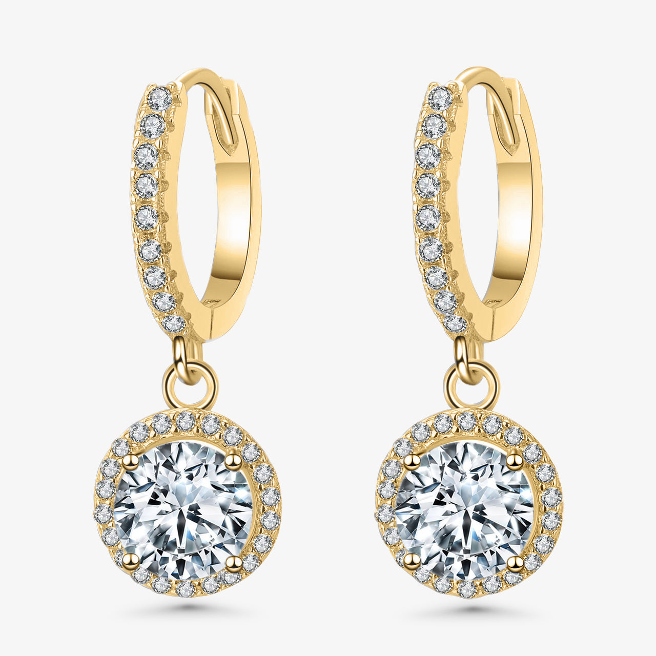1.0ct Halo Round-Cut Drop Moissanite Earrings