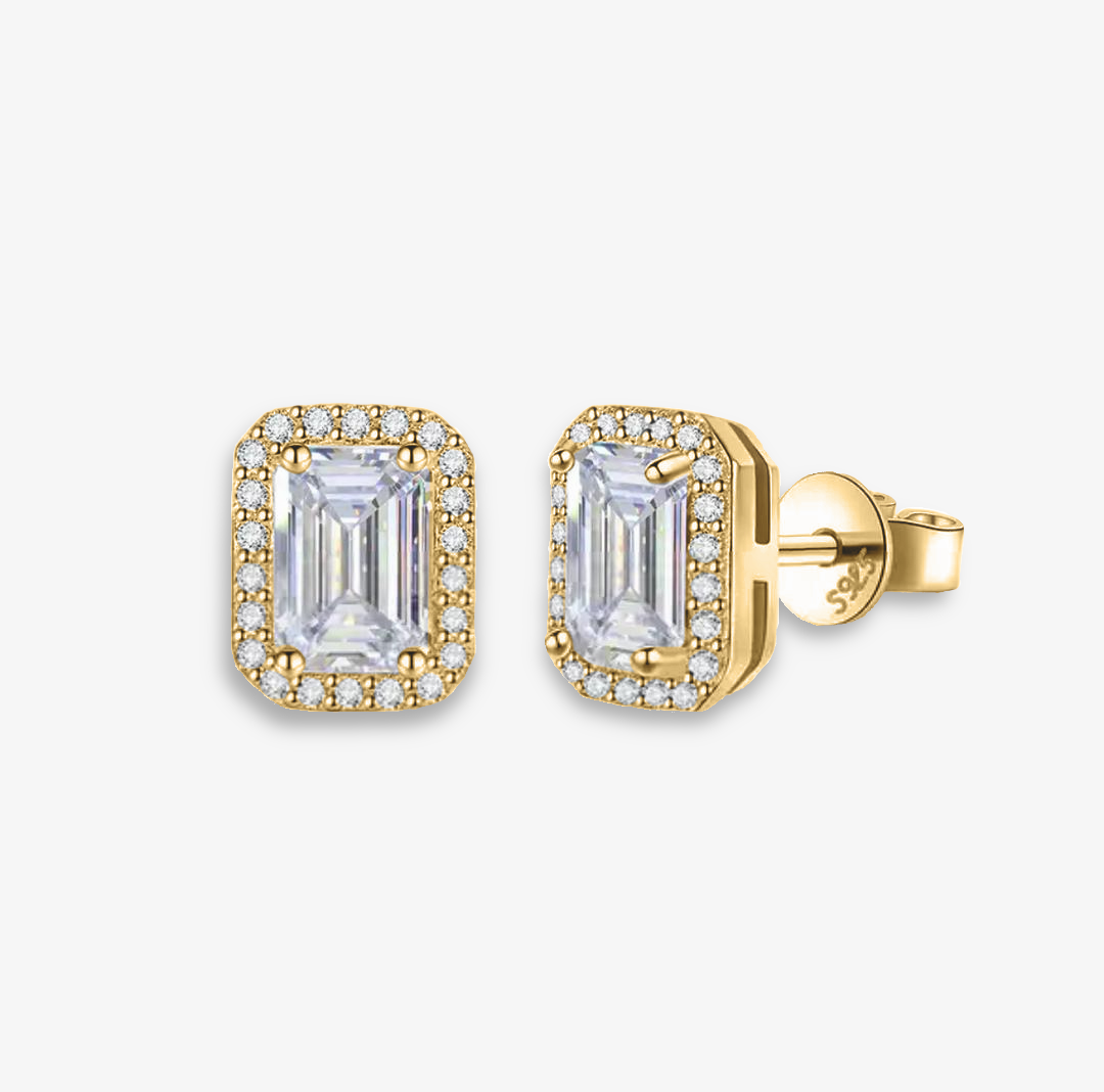 1.0ct Halo Emerald-Cut Moissanite Earrings - My Store