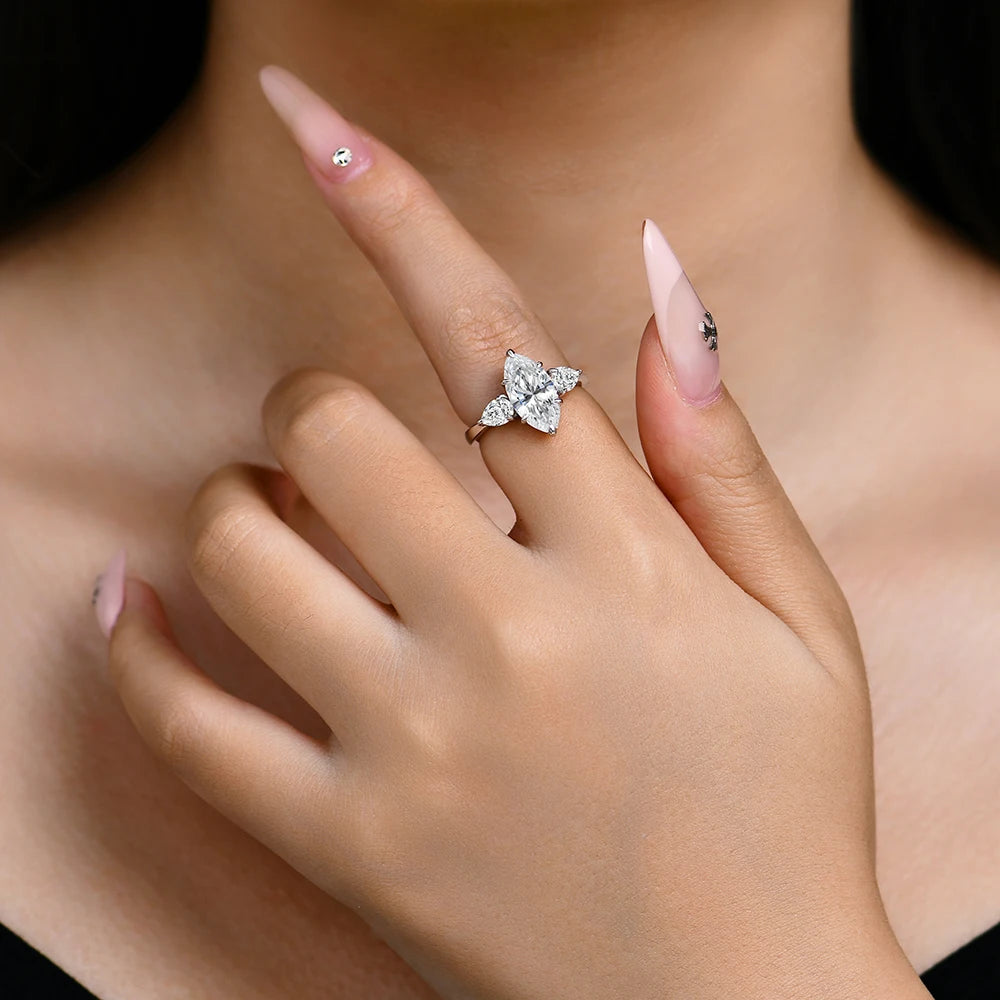 3.6ct Marquise-Cut Trilogy Moissanite Engagement Ring