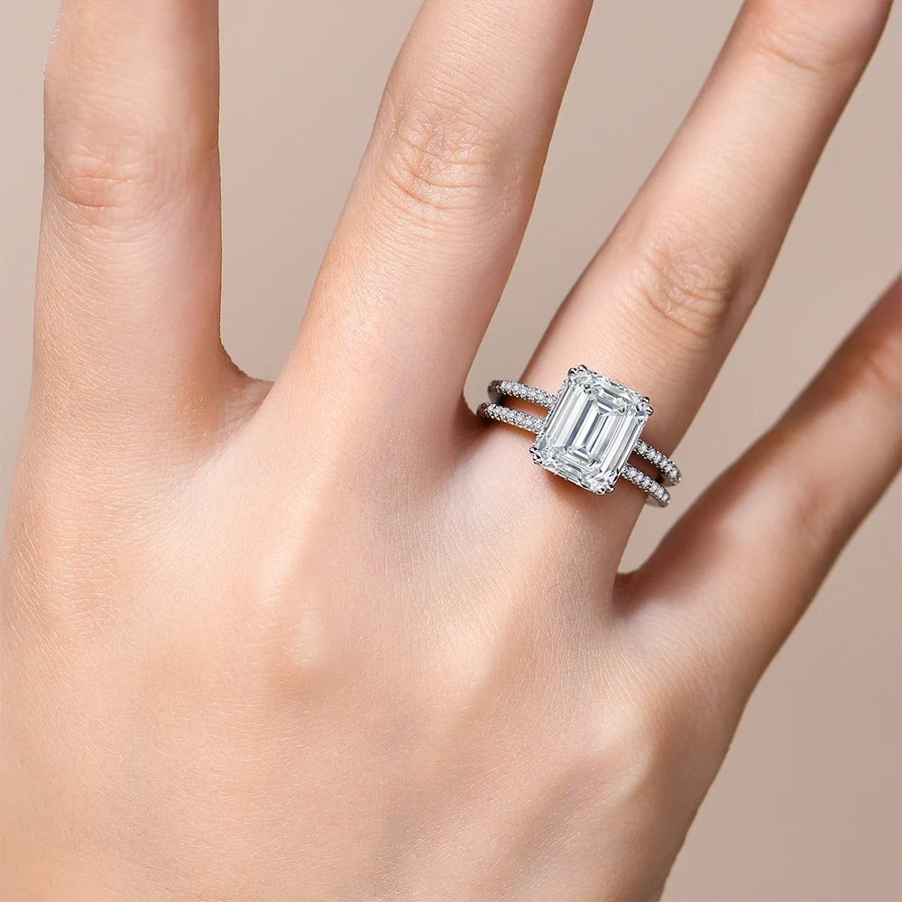 5.0ct Emerald-Cut Moissanite Engagement Ring