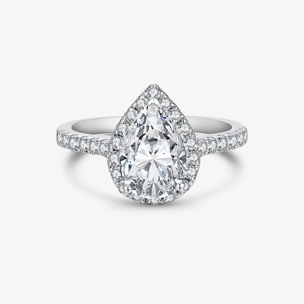 2.0ct Halo Pear-Cut Moissanite Engagement Ring