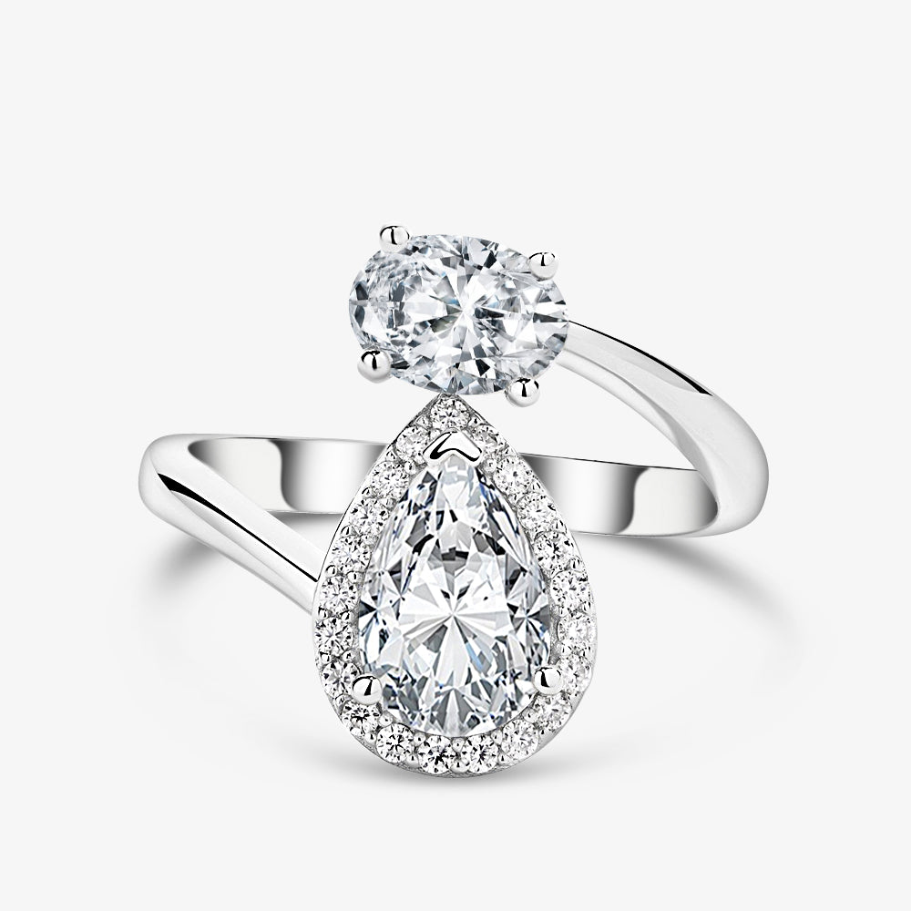 1.5ct Halo Pear-Cut with 1.0ct Oval-Cut Moissanite Engagement Ring