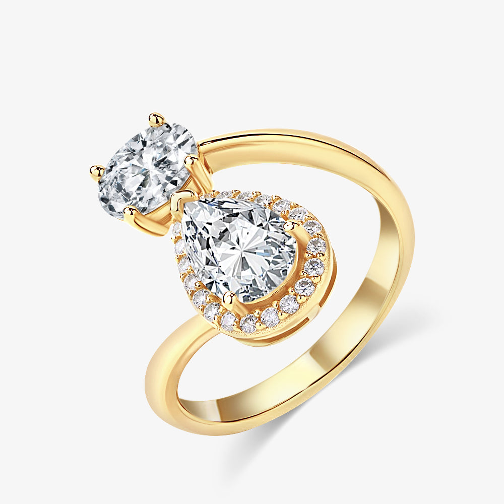 1.5ct Halo Pear-Cut with 1.0ct Oval-Cut Moissanite Engagement Ring