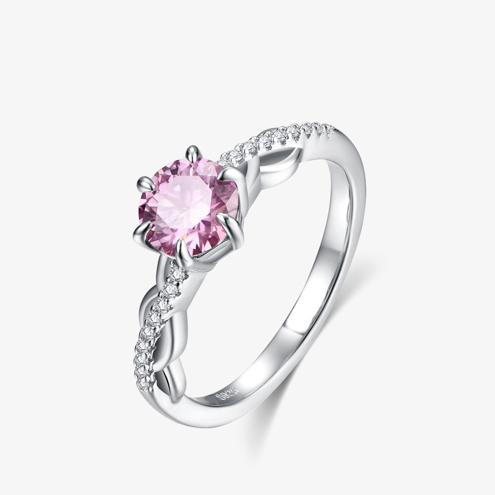 1.0ct Round-Cut Pink Moissanite Engagement Ring