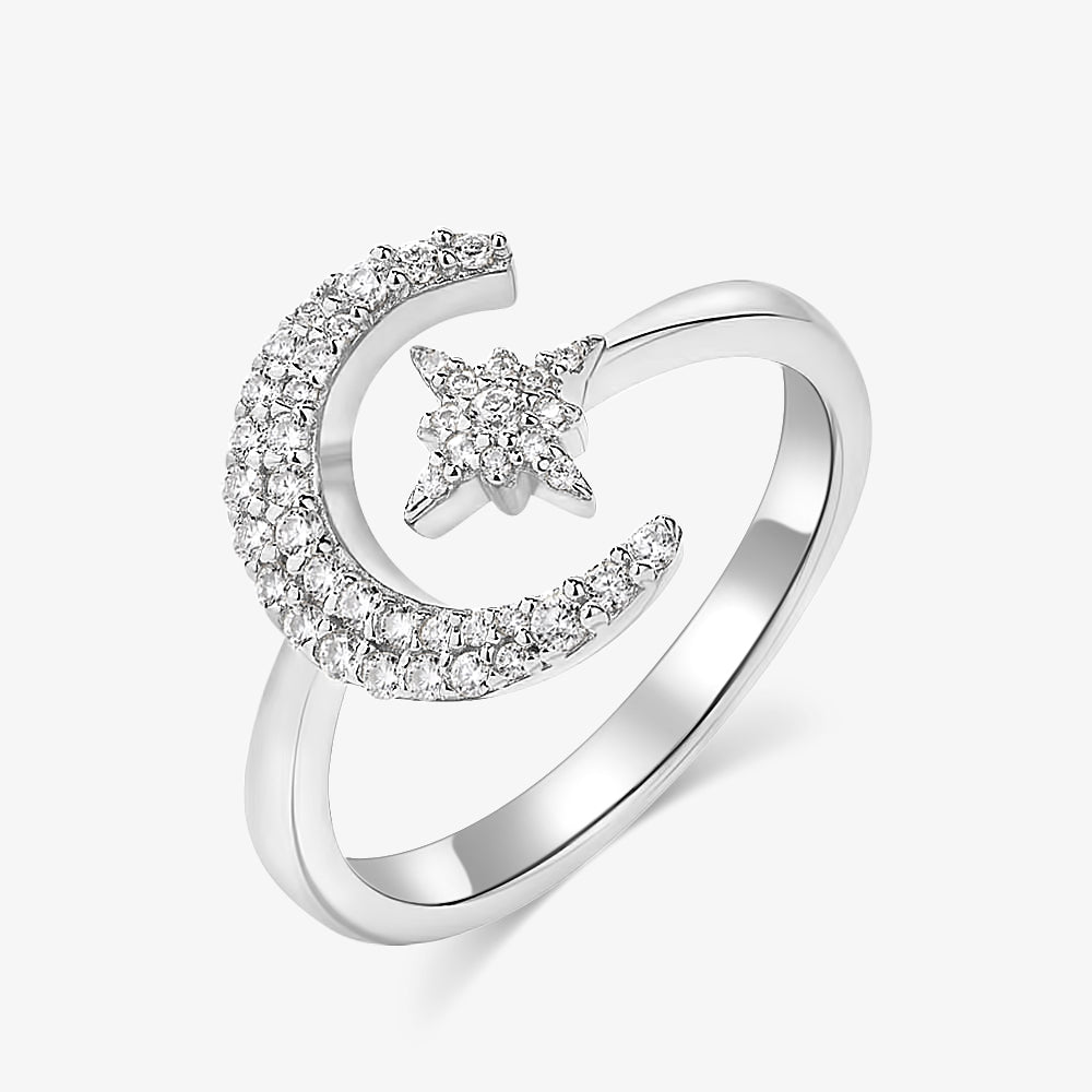 Bright Half-Moon Moissanite Ring