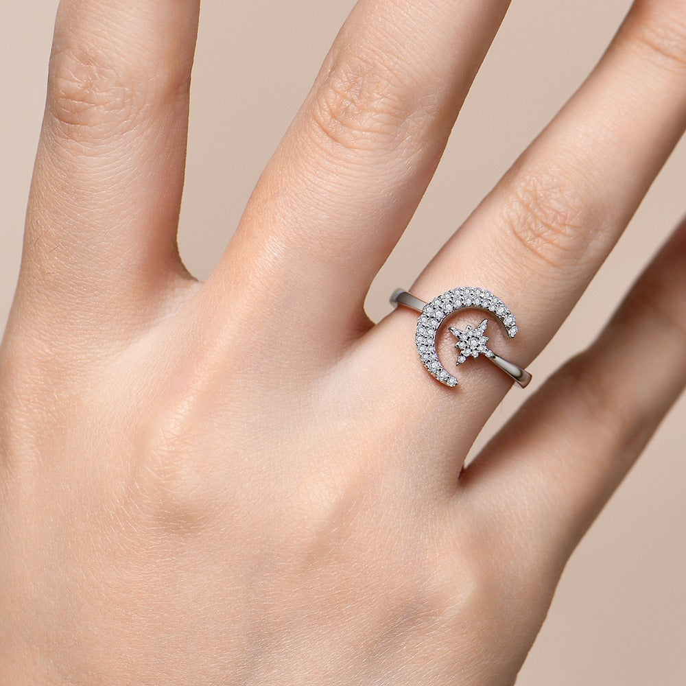 Bright Half-Moon Moissanite Ring - My Store