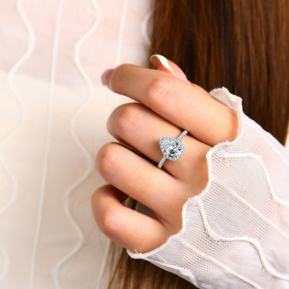 2.0ct Halo Pear-Cut Moissanite Engagement Ring
