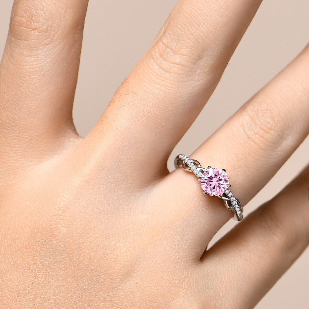 1.0ct Round-Cut Pink Moissanite Engagement Ring
