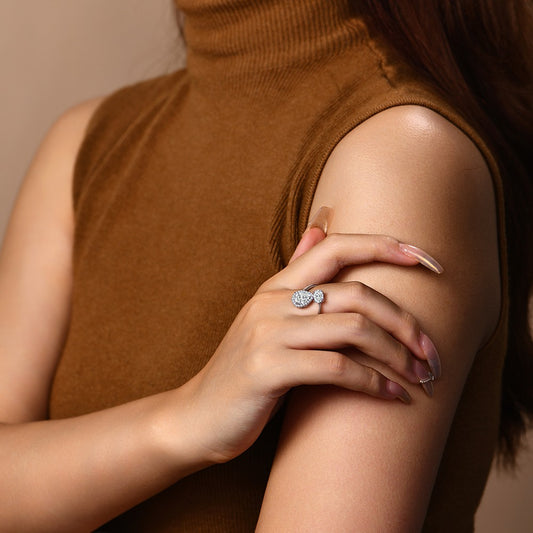 1.5ct Halo Pear-Cut with 1.0ct Oval-Cut Moissanite Engagement Ring - My Store