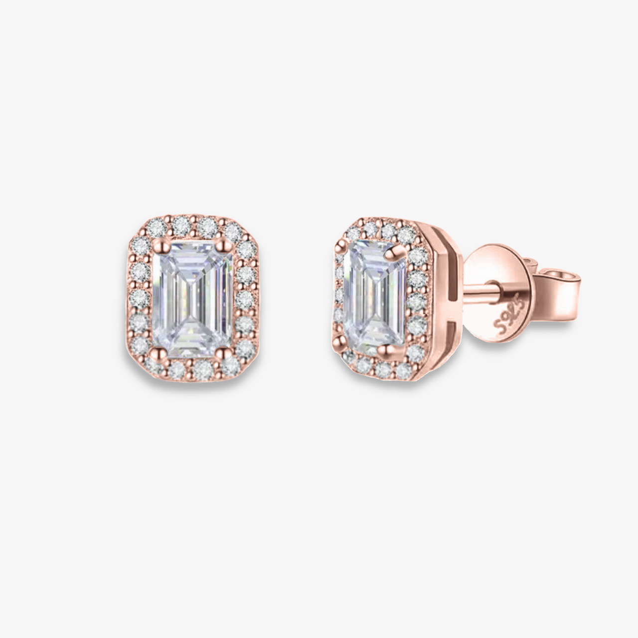 0.5ct Halo Emerald-Cut Moissanite Earrings