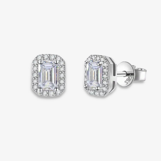 0.5ct Halo Emerald-Cut Moissanite Earrings