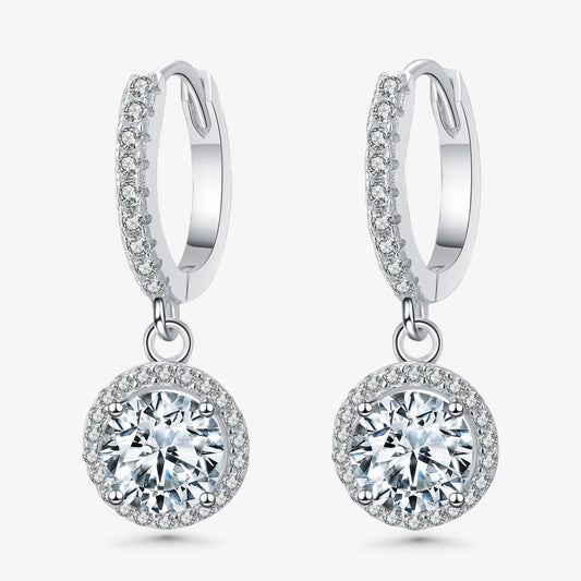 1.0ct Halo Round-Cut Drop Moissanite Earrings