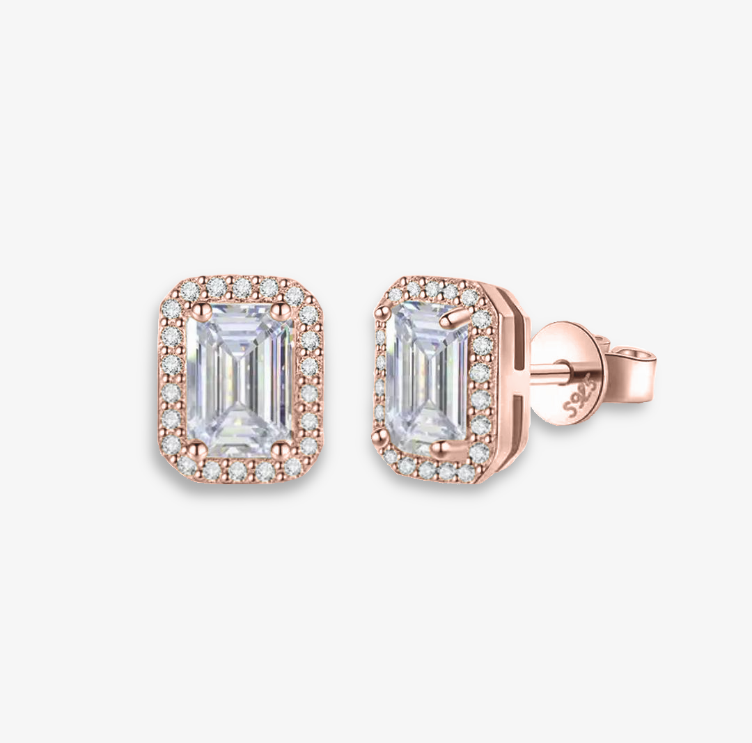 1.0ct Halo Emerald-Cut Moissanite Earrings - My Store