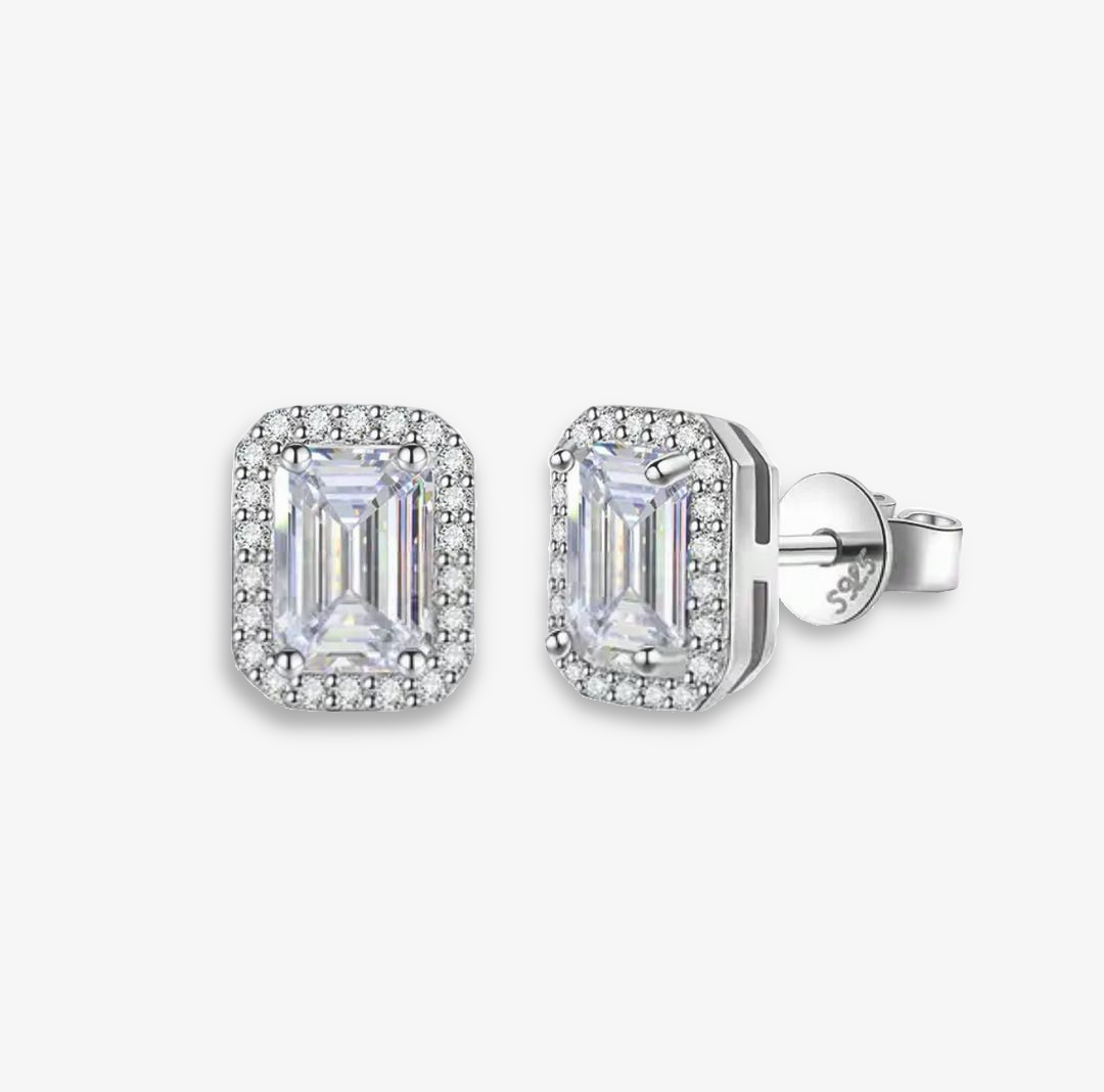 1.0ct Halo Emerald-Cut Moissanite Earrings - My Store