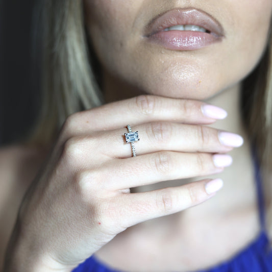 1.0ct Emerald-Cut Moissanite Engagement Ring