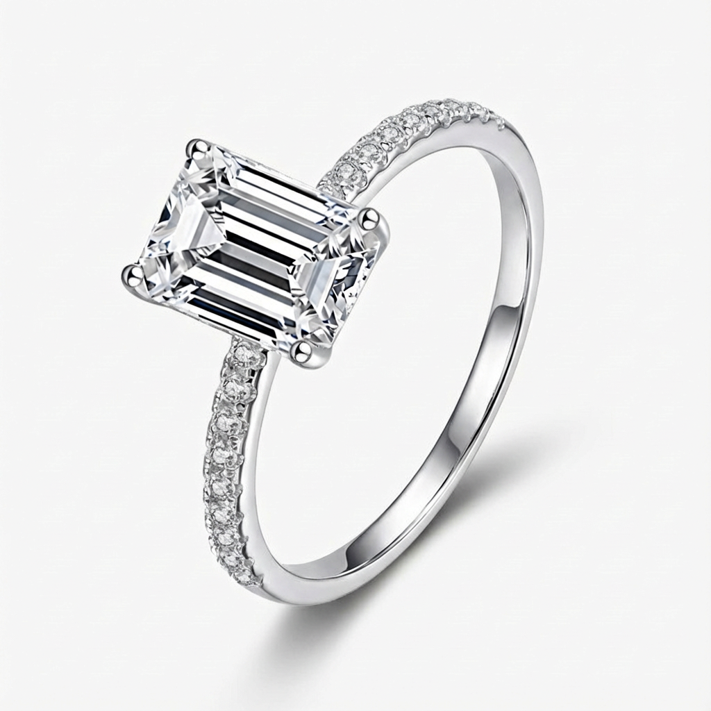 2.0ct Emerald-Cut Moissanite Engagement Ring