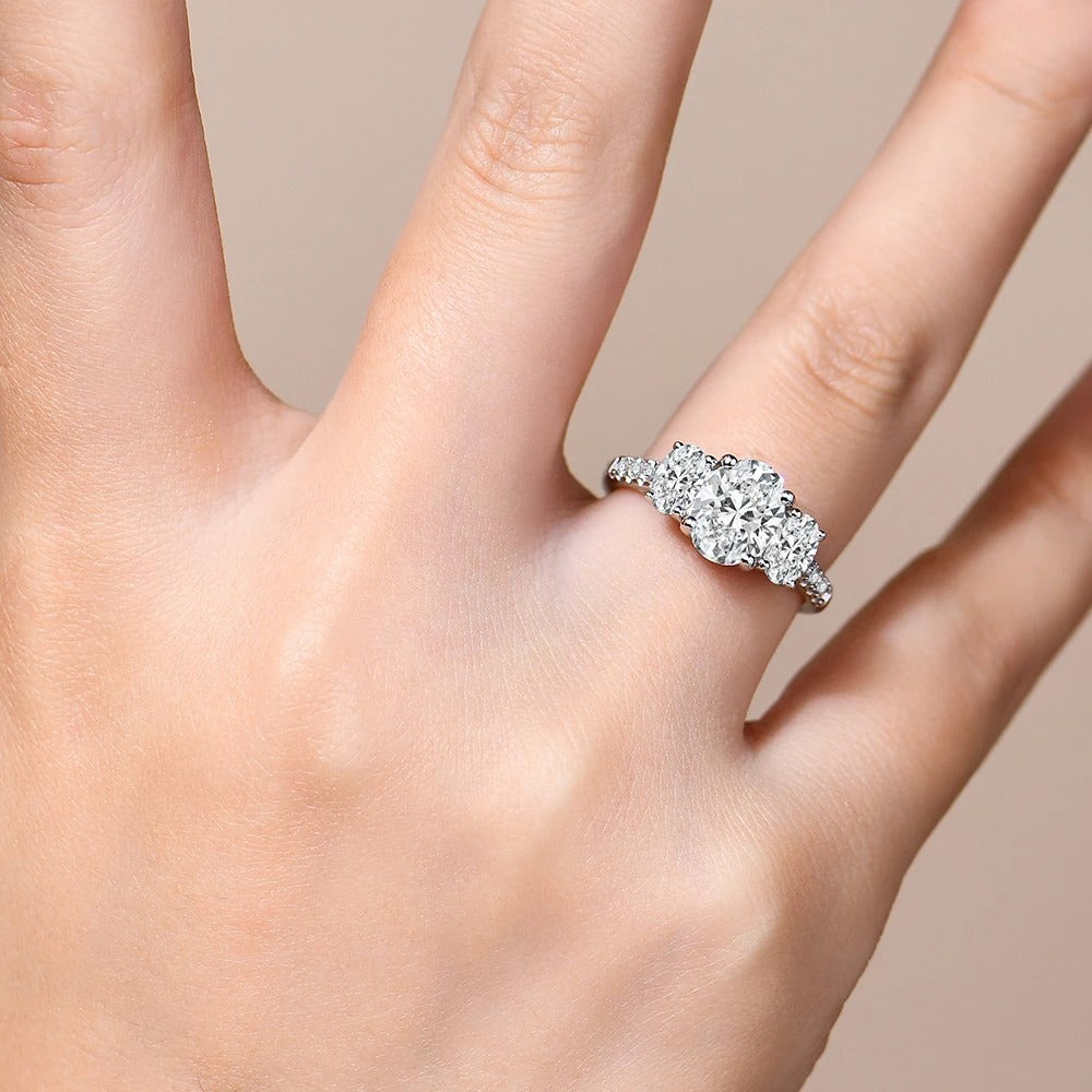 3.2ct Oval-Cut Trilogy Moissanite Engagement Ring - My Store