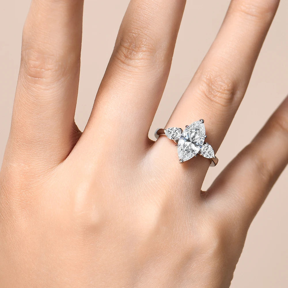 3.6ct Marquise-Cut Trilogy Moissanite Engagement Ring
