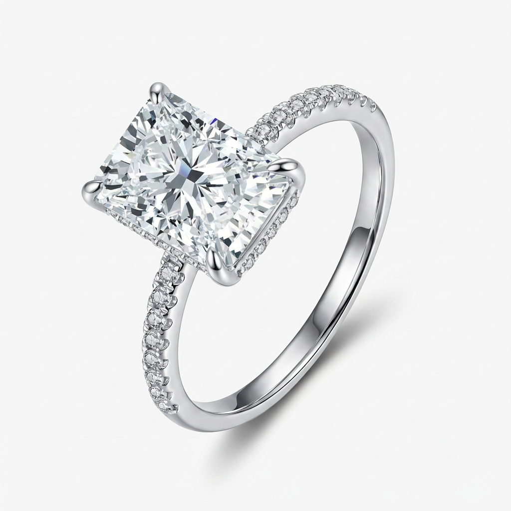 4.0ct Radiant Square-Cut Moissanite Engagement Ring
