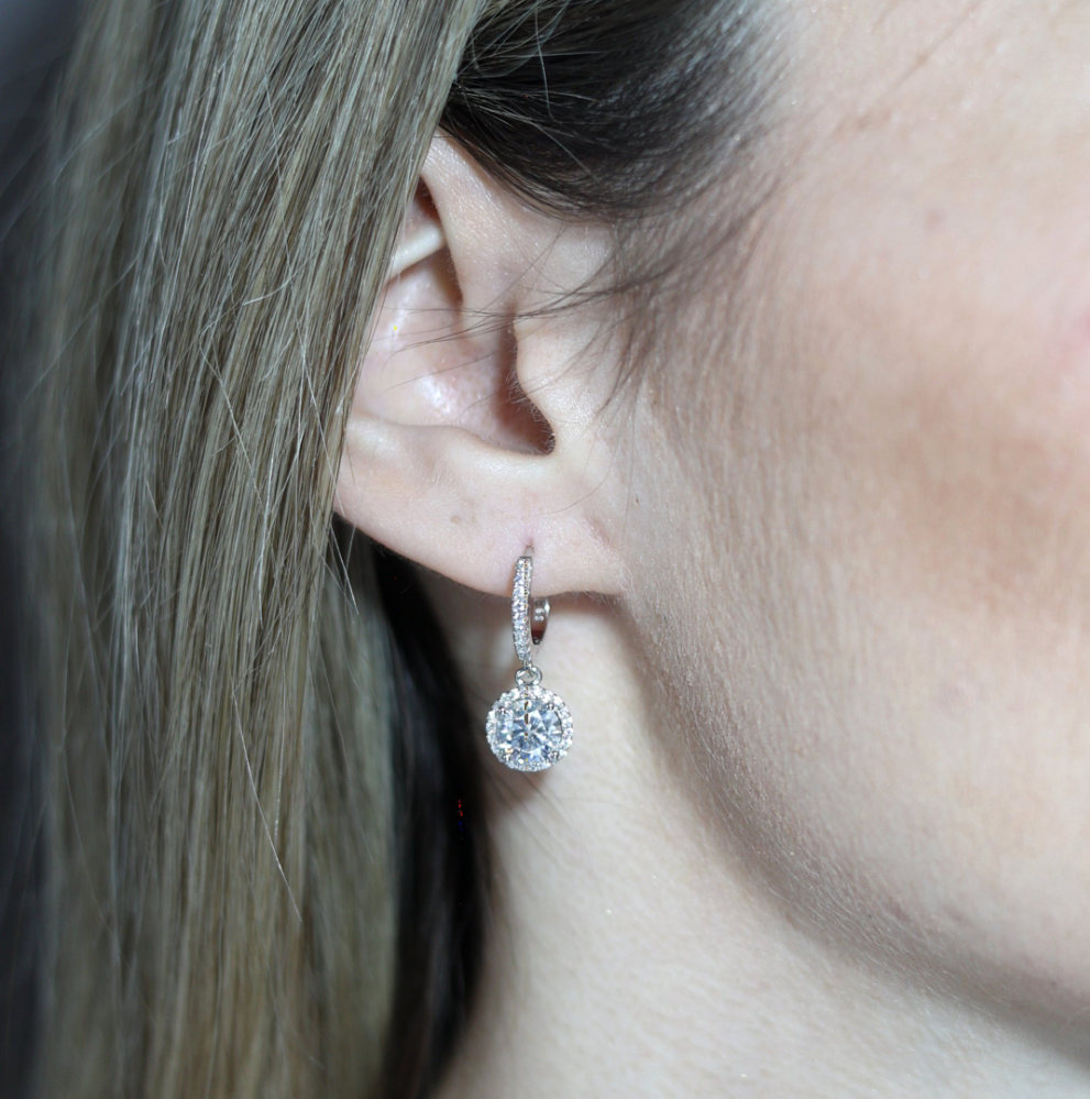 1.0ct Halo Round-Cut Drop Moissanite Earrings - My Store