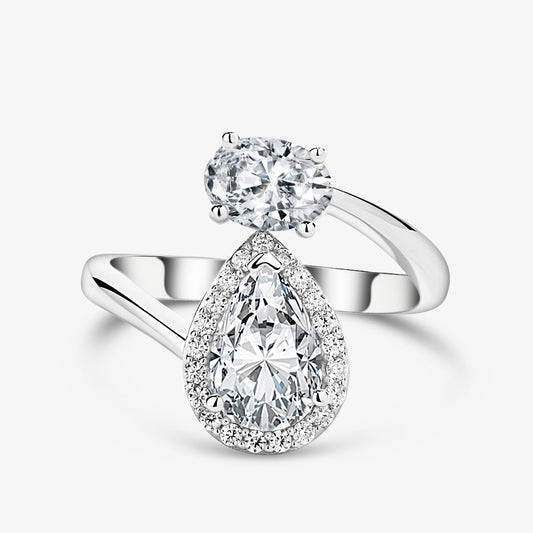 1.5ct Halo Pear-Cut with 1.0ct Oval-Cut Moissanite Engagement Ring - My Store