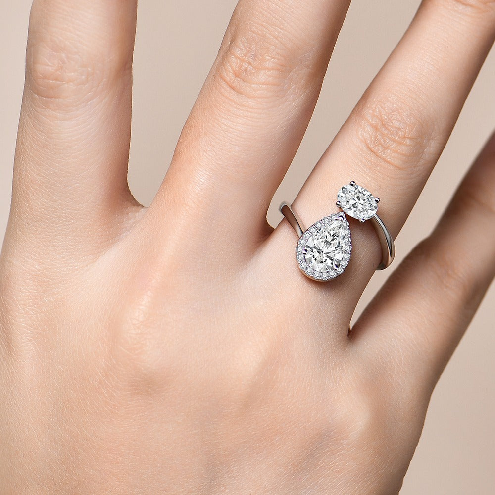 Halo Pear-Cut with Oval-Cut Moissanite Engagement Ring