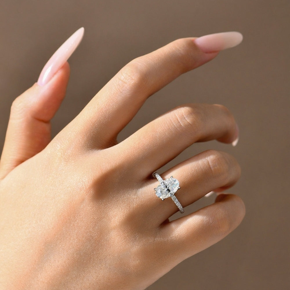 3.0ct Oval-Cut Pavé Moissanite Engagement Ring - My Store